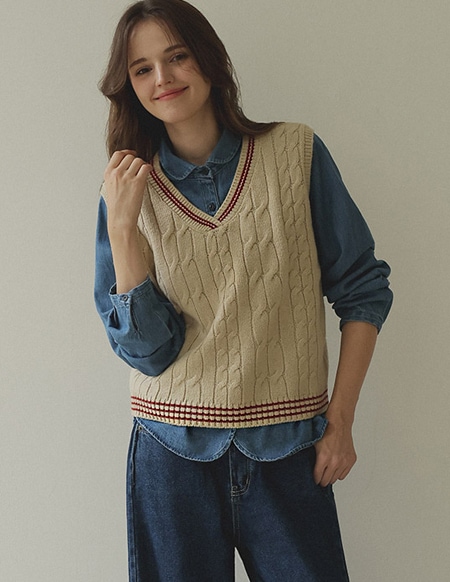 ローレンケーブルウールニットベスト