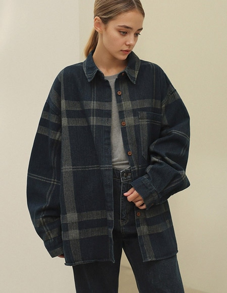 [RR]シアビスコースチェックデニムジャケット