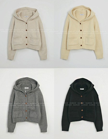 [RR]フォールドポケットニットフード付きカーディガン
