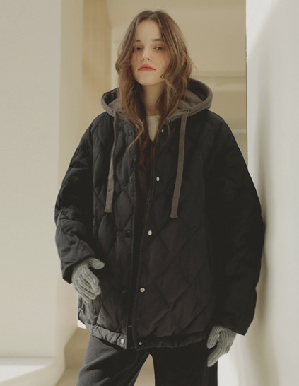 [RR]フードレイヤードキルティングパッド入り_black