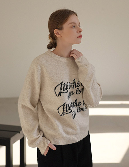 ユーラブウールレタリングニットトップス