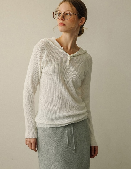 ソニーボタンリブスパンフードトップス