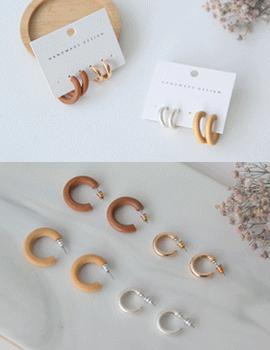 ナチュラルウッド＆メタル2連イヤリングセット