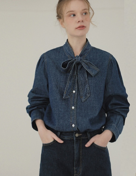 ニゼルリボンデニムブラウス