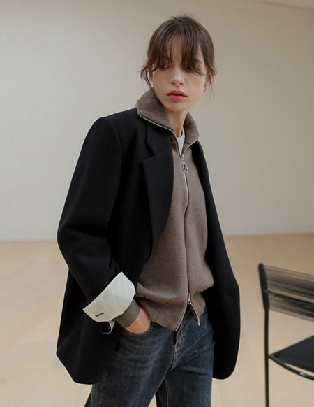 [RR]ドローストリング配色ジャケット_black