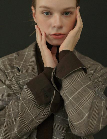 🌈[RR]ドローストレッチチェックジャケット_ブラウン