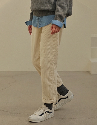 [RR] コニー コーデュロイ裏起毛パンツ（アイボリー）