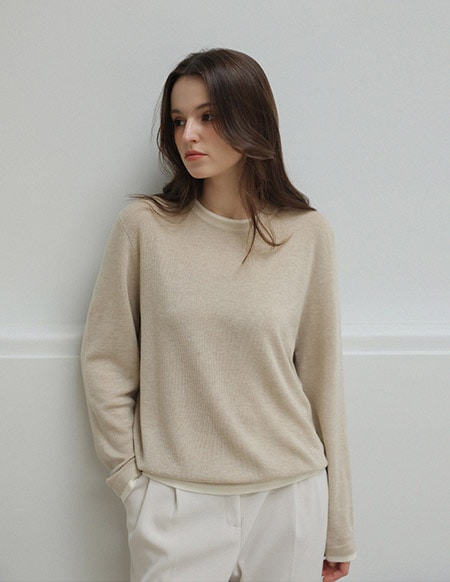 [RR]モーリーレイヤード配色ニットトップス