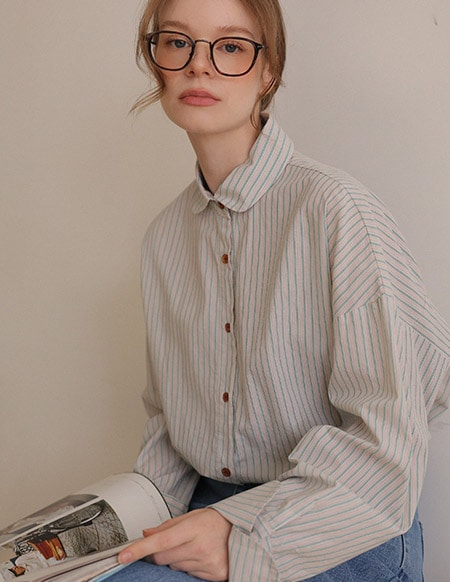 [RR]バーティーS/T丸襟ロールアップシャツ