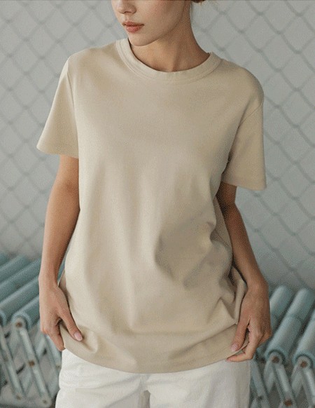 [RR]クルーネックベーシック半袖トップ