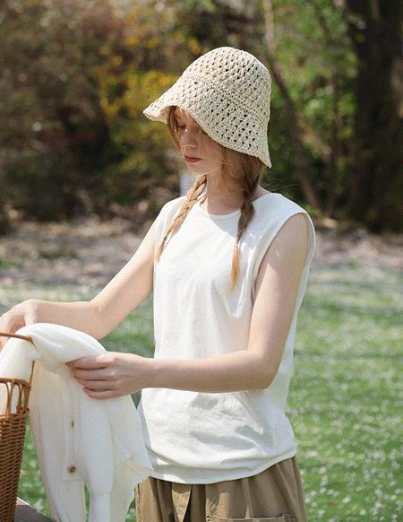 [RR]タムラウンドウォッシュ袖なしトップス