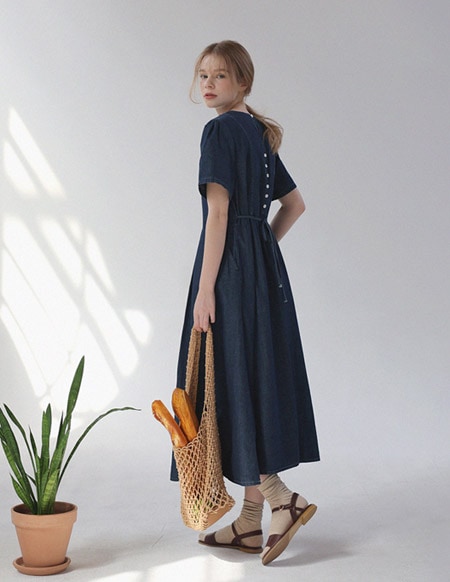 [RR]カーニーバックボタンデニムワンピース_dark blue
