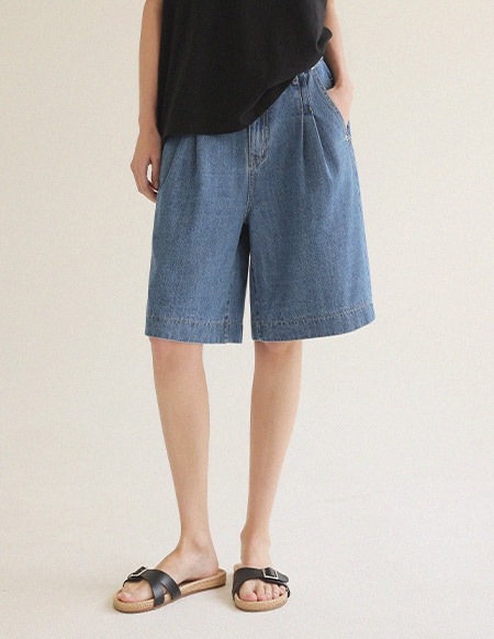 [RR]605タックデニムショートパンツ