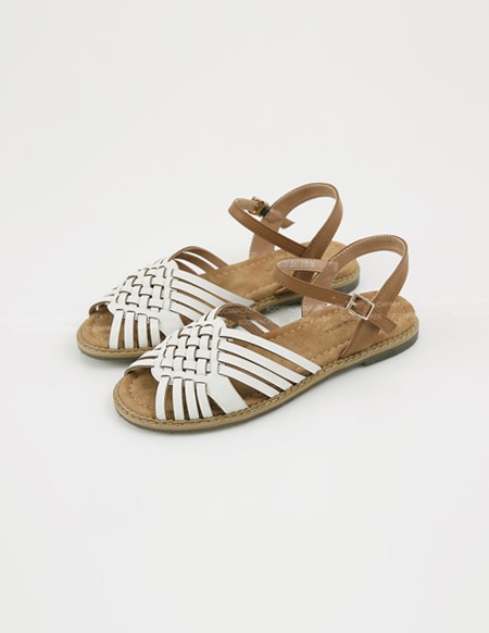 ウィービングクロス牛革サンダル