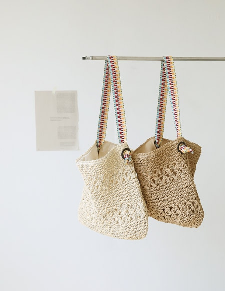 グレインカラーストラップ付き枝編みエコバッグ