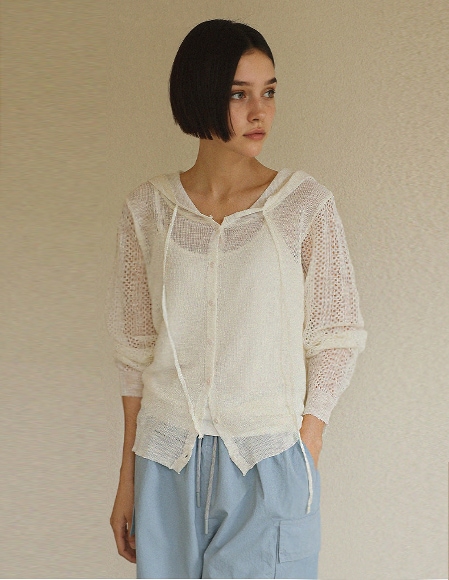 コーレンスリブパンチングフード付きカーディガン