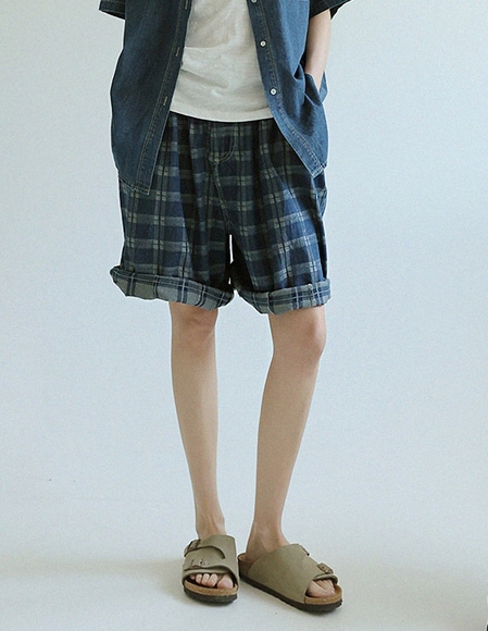 チェックデニムショーツ