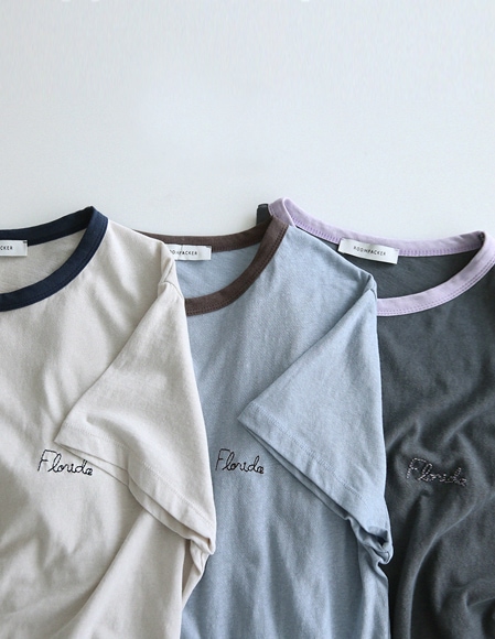 [RR]デイ配色刺繍半袖トップス