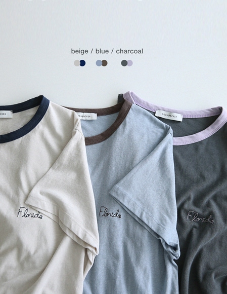 [RR]デイ配色刺繍半袖トップス