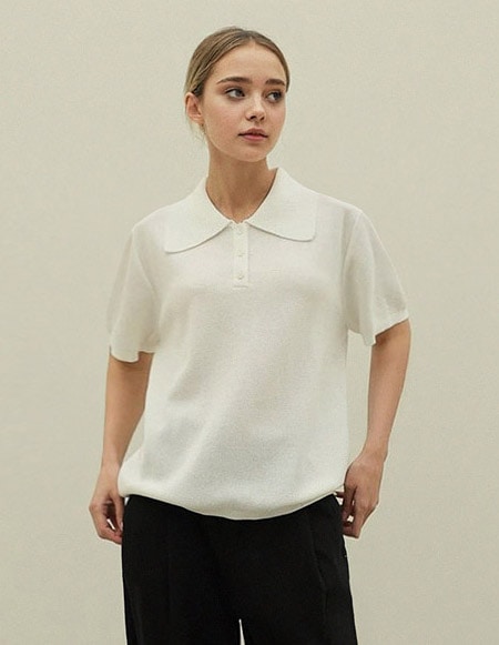 ローゼルカラー半袖ニットトップス