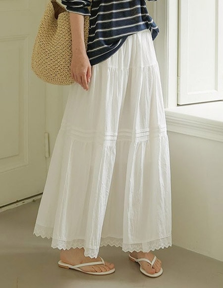 ロビールピンタックレースロングスカート