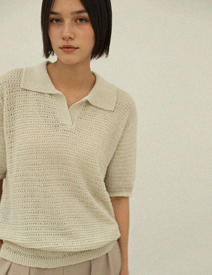 エディットパンチングカラーニットトップス