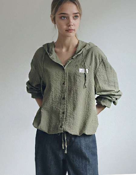 パッチ裾ひもパーカー_khaki