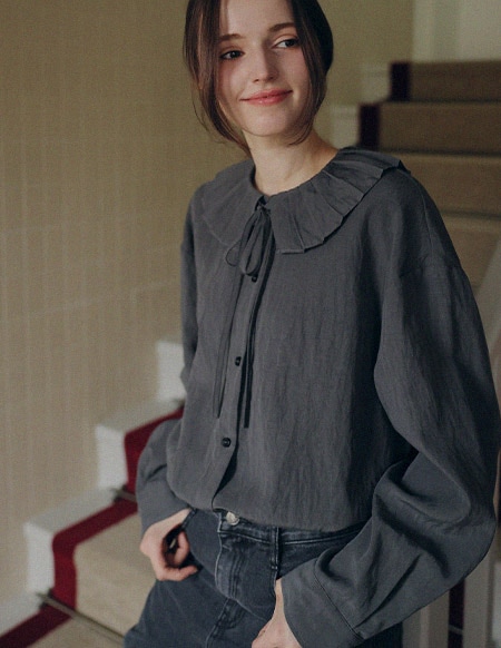 [RR]プリーツカラストリングブラウス