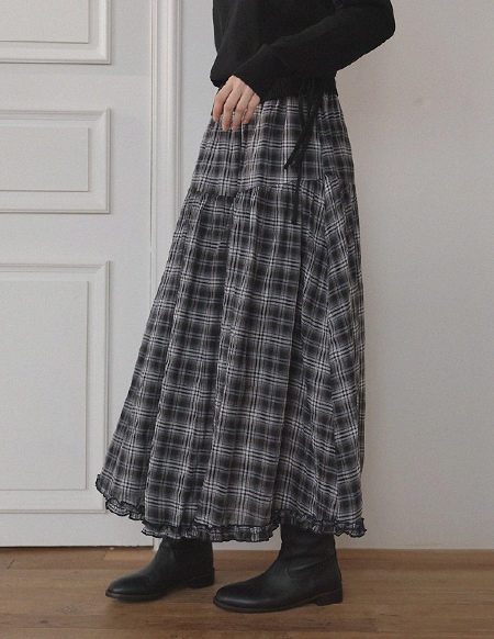 [RR]マデンフレアチェックロングスカート