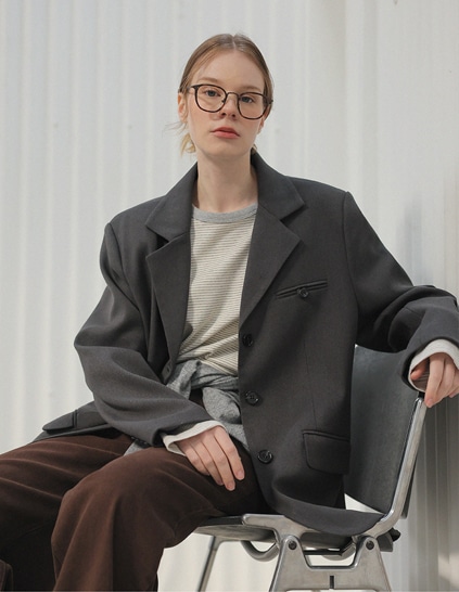 🌈[RR]カリン スリーボタンベーシックジャケット_charcoal