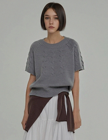 レントウールナグラン半袖ニットトップス