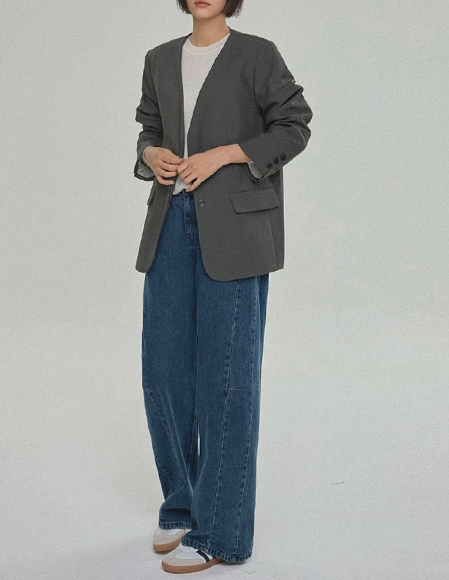 [RR]アーバンベルト付きノーカラー配色ジャケット_charcoal