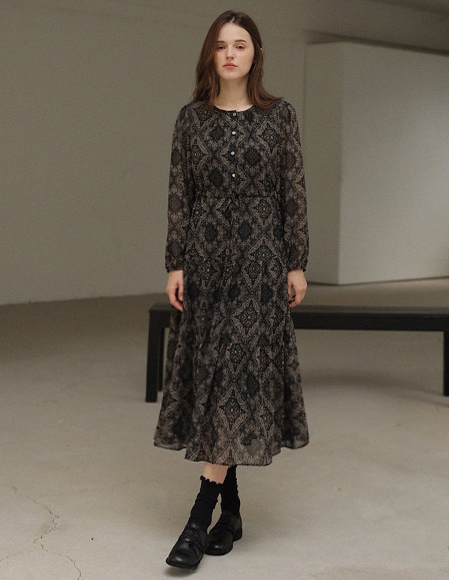 ケリットプリントストリングワンピース