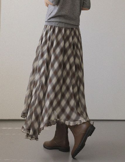 [RR]ホーニーバイアスチェックシフォンスカート