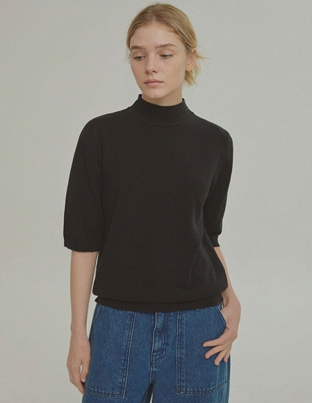 エンスモックネック半袖ニットトップス