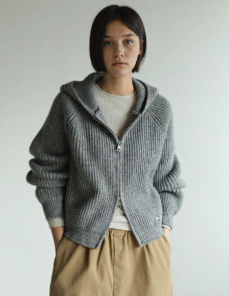 ベアードリブニットパーカージップアップ