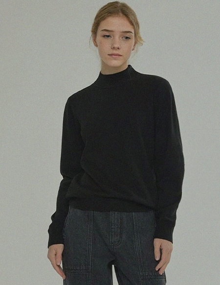 エンスモックネック長袖ニットトップス