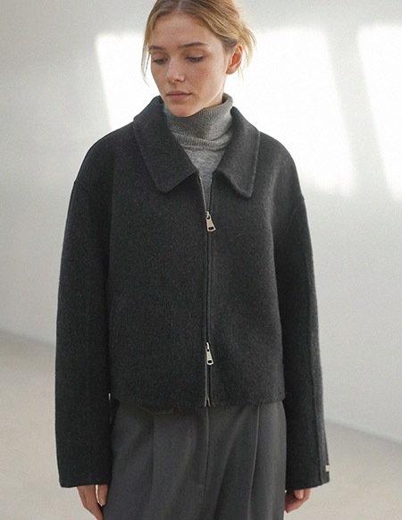 [RR]ユディミニマルハンドメイドクロップドジャケット_charcoal