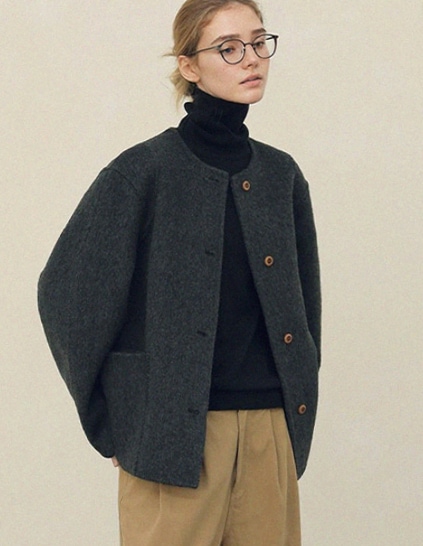 🌈[RR]ルイブラウンドネックハンドメイドジャケット_チャコール