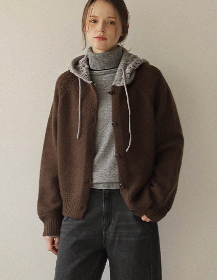 ヘシーかぎ針編みフード付きカーディガン