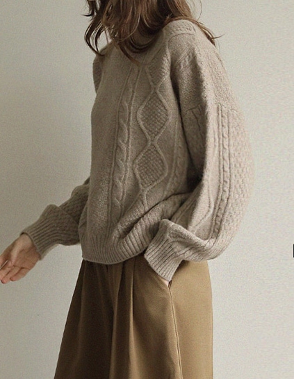 ダイヤケーブルラウンドニット