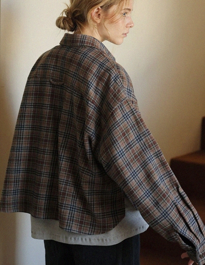 [RR]ロージー起毛クロップドチェックシャツ