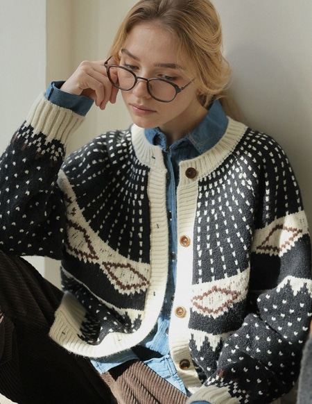 アルデノルディックジャカードニットカーディガン