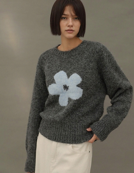 ナットフラワージャカードニット