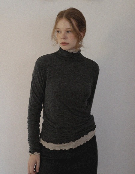 [RR]ナチュラルスカラップ レイヨンスパンハイネック