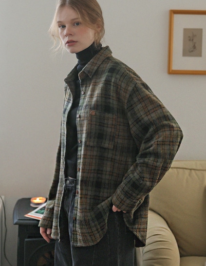 [RR]ヴィンテージコイン起毛チェックシャツ_カーキ