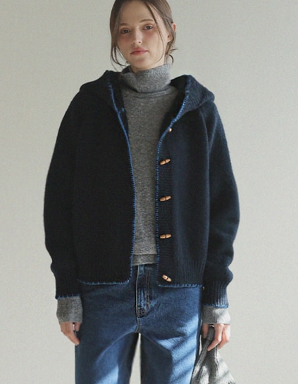 配色フード付きトグルカーディガン