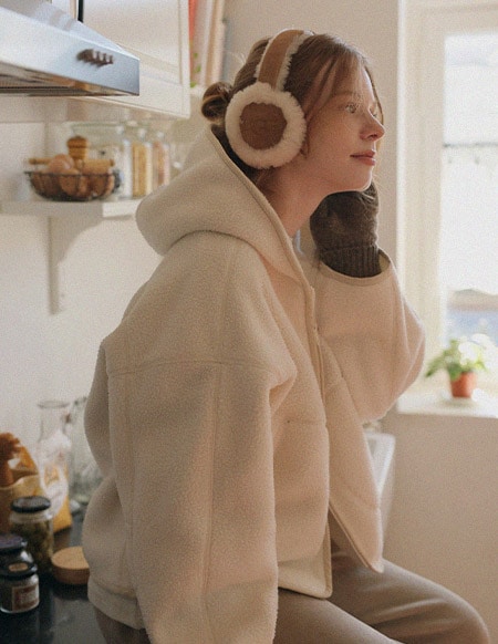 🌈[RR]カバーステッチボアフードジャンパー