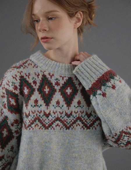 クリーンノルディックパターンラウンドニット