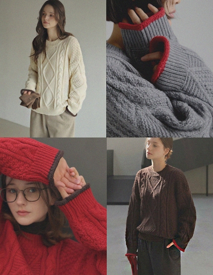 メルトダイアケーブル配色ニット